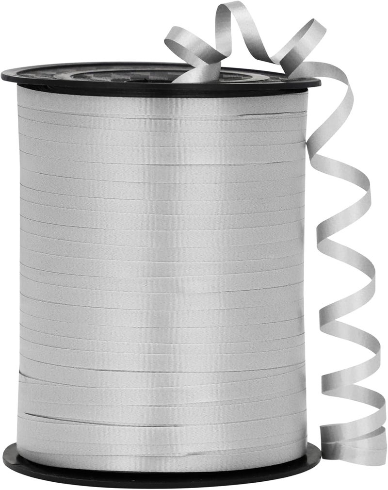 OMISELIO Silver Ribbon - 500 Yard Crimped Curly Ribbon for Gift Wrapping, Balloons, Parties & Holidays - Image 1